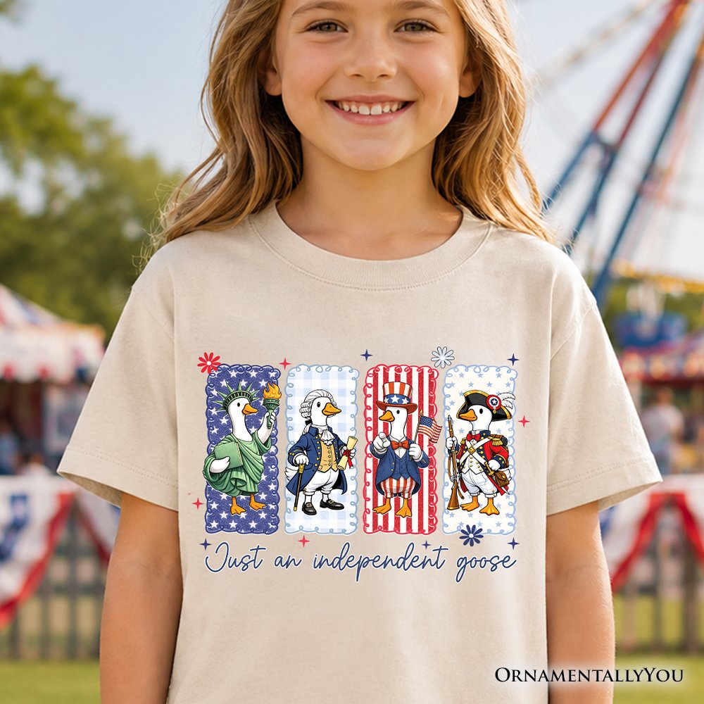 Kids Just An Independent Goose Patriotic T-Shirt, Funny Youth 4th of July Tee Kid's T-Shirts OrnamentallyYou 