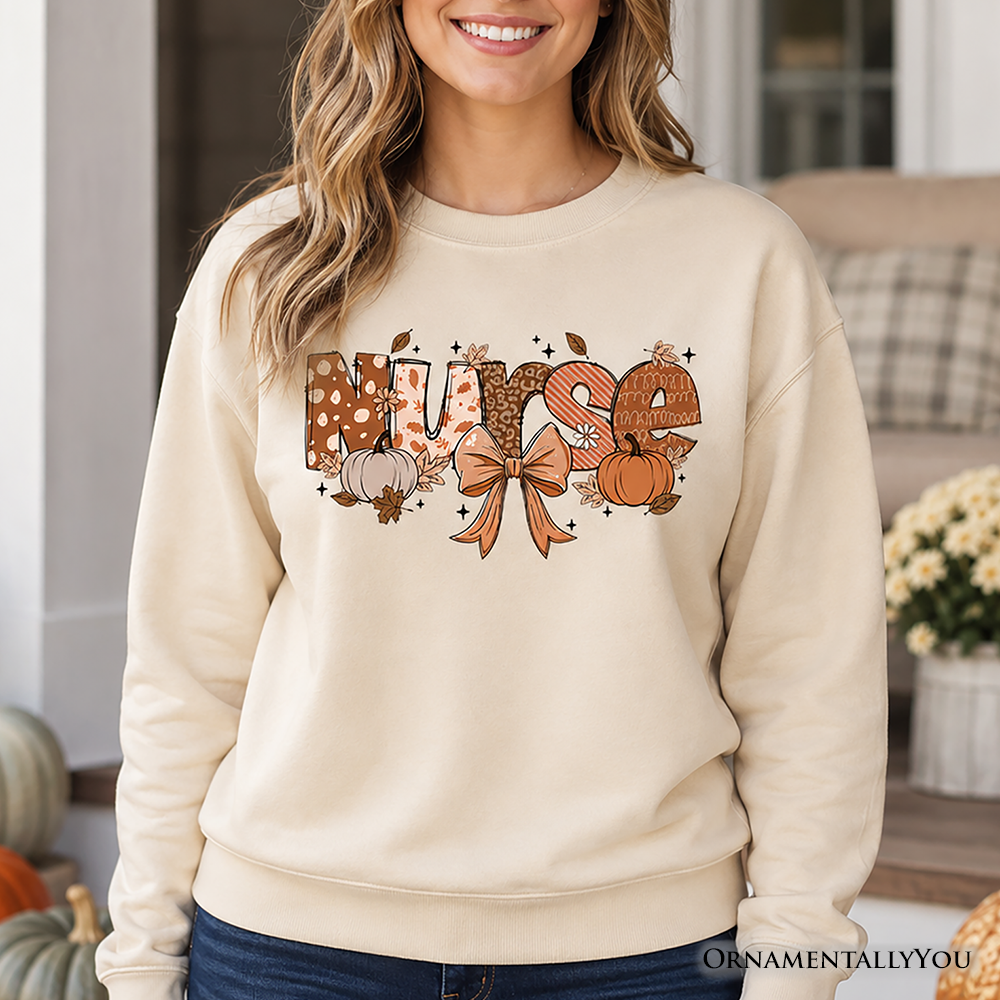 Nurse Coquette Autumn Sweatshirt, Cozy Fall Pumpkins Sweater for Healthcare Heroes