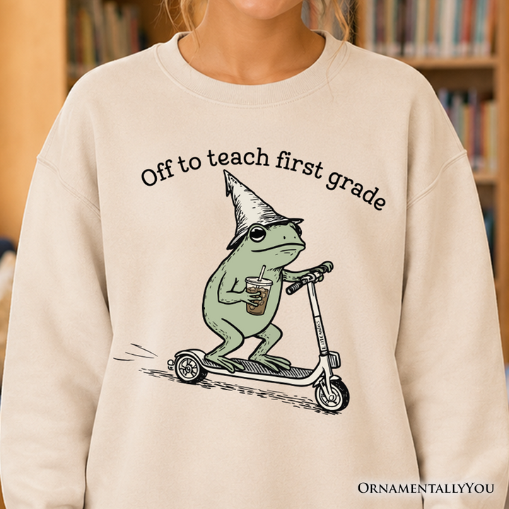 Off to Teach First Grade Frog Sweatshirt, Funny Teachers Sweater
