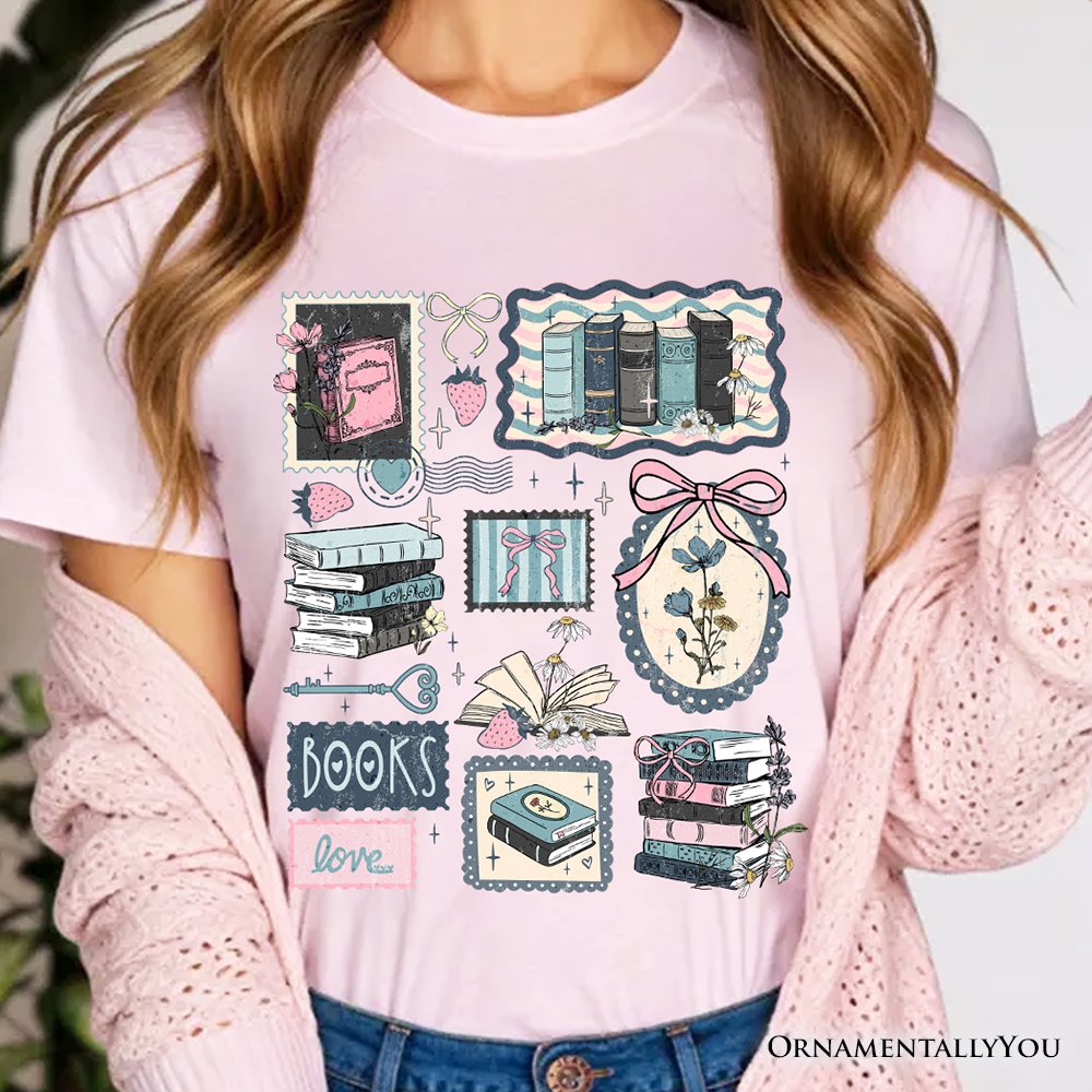Bookish Love Collage Reader T-Shirt, Vintage Bookworm Aesthetic Tee T-Shirts OrnamentallyYou 