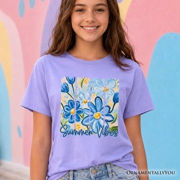 Kids Summer Vibes Brushstroke Flowers T-Shirt, Youth Aesthetic Tee Kid's T-Shirts OrnamentallyYou 