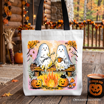 Cozy Campfire Ghosts Tote Bag, Fall Halloween Pumpkin Gift Shopper