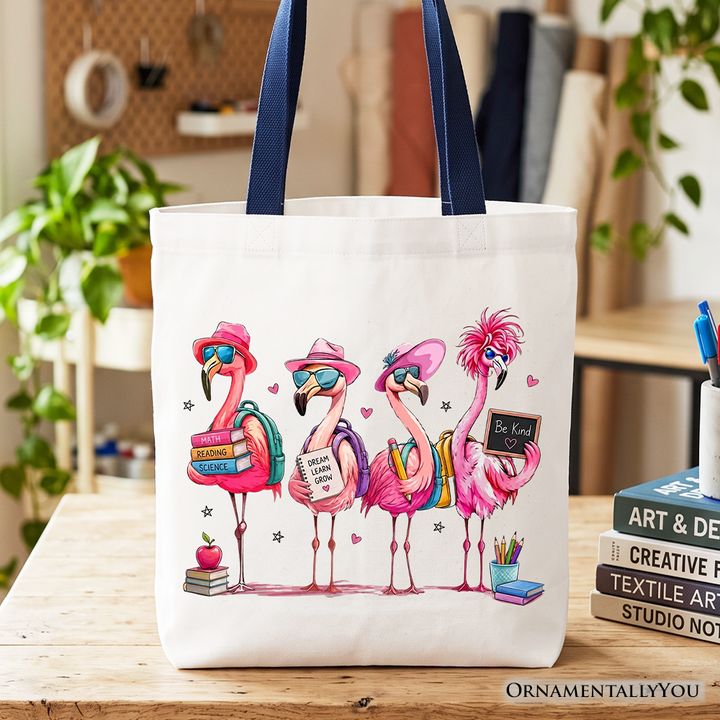 Flamingo Back to School Tote Bag, Cute Gift Shopper With Tropical Bird