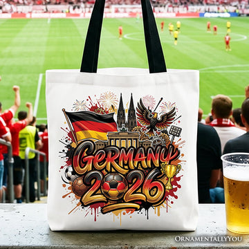 Germany 2026 Soccer Cup Global Championship Tote Bag, Fans Football Gift Shopper Tote Bag OrnamentallyYou Black Handle 