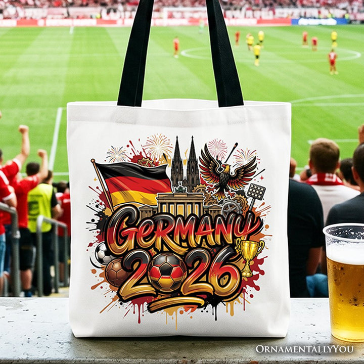 Germany 2026 Soccer Cup Global Championship Tote Bag, Fans Football Gift Shopper Tote Bag OrnamentallyYou Black Handle 