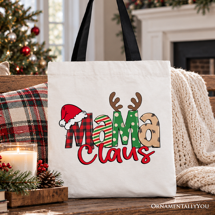 Mama Claus Retro Christmas Tote Bag, Matching Family Holiday Gift Shopper
