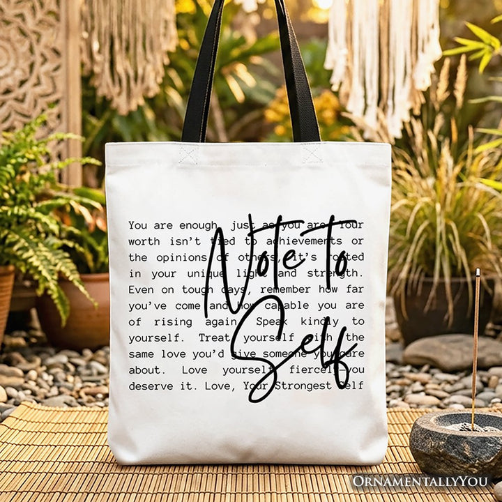 Note To Self Mental Health Tote Bag, Motivational Definition Gift Shopper Tote Bag OrnamentallyYou Black Handle 