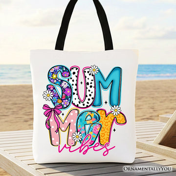 Summer Vibes Retro Floral Tote Bag, Coastal Beach Gift Shopper Tote Bag OrnamentallyYou Black Handle 