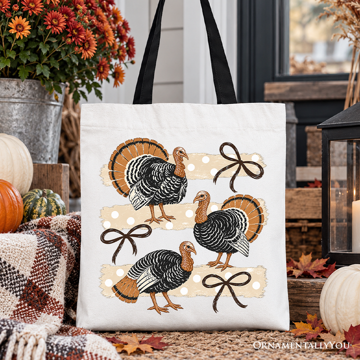 Turkey Bow Thanksgiving Tote Bag, Coquette Fall Gift Shopper