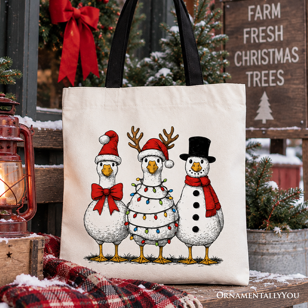 Vintage Christmas Silly Goose Tote Bag, Snowman Spoof Winter Gift Shopper