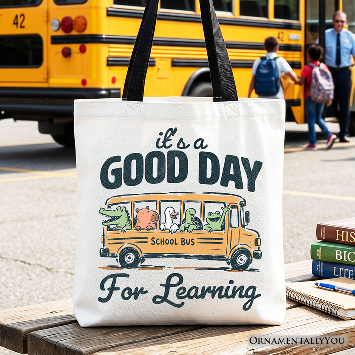 Vintage Good Day for Learning School Bus Tote Bag, Back to School Gift Shopper