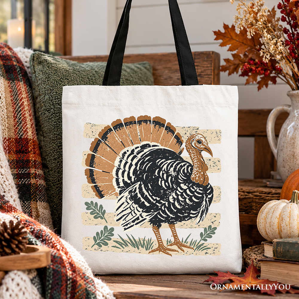 Vintage Turkey Tote Bag, Retro Thanksgiving Fall Holiday Gift Shopper