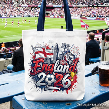 England 2026 Soccer Cup Global Championship Tote Bag, Fans Football Gift Shopper Tote Bag OrnamentallyYou Navy Handle 