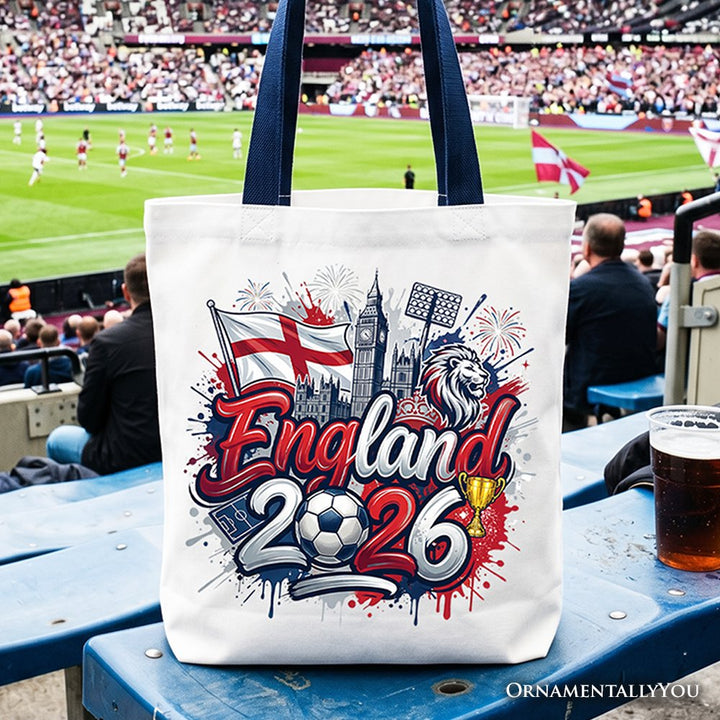 England 2026 Soccer Cup Global Championship Tote Bag, Fans Football Gift Shopper Tote Bag OrnamentallyYou Navy Handle 