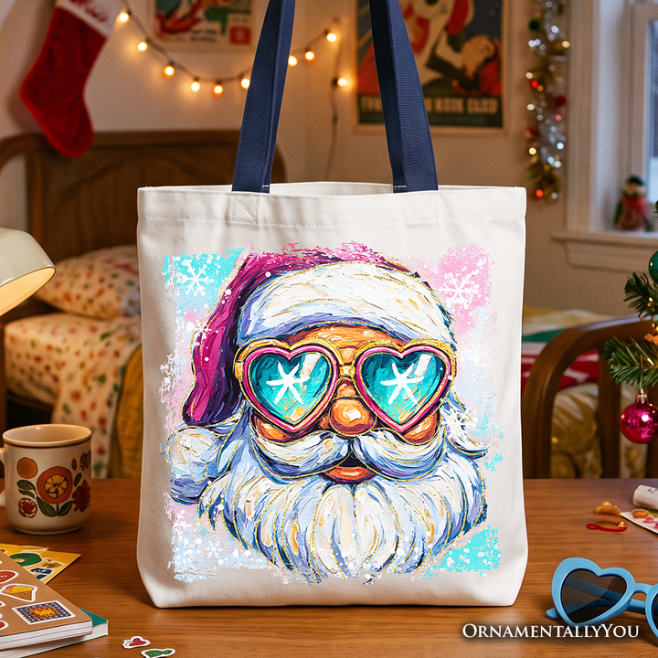 Merry Christmas Santa Sunglasses Christmas Tote Bag, Funky Retro Holiday Gift Shopper