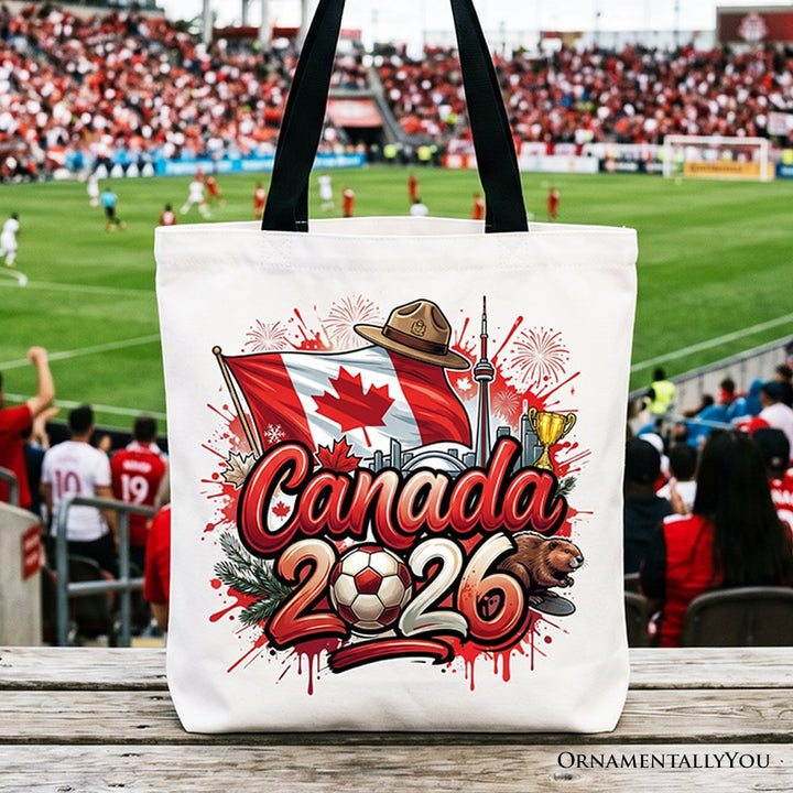 Canada 2026 Soccer Cup Global Championship Tote Bag, Fans Football Gift Shopper Tote Bag OrnamentallyYou Black Handle 