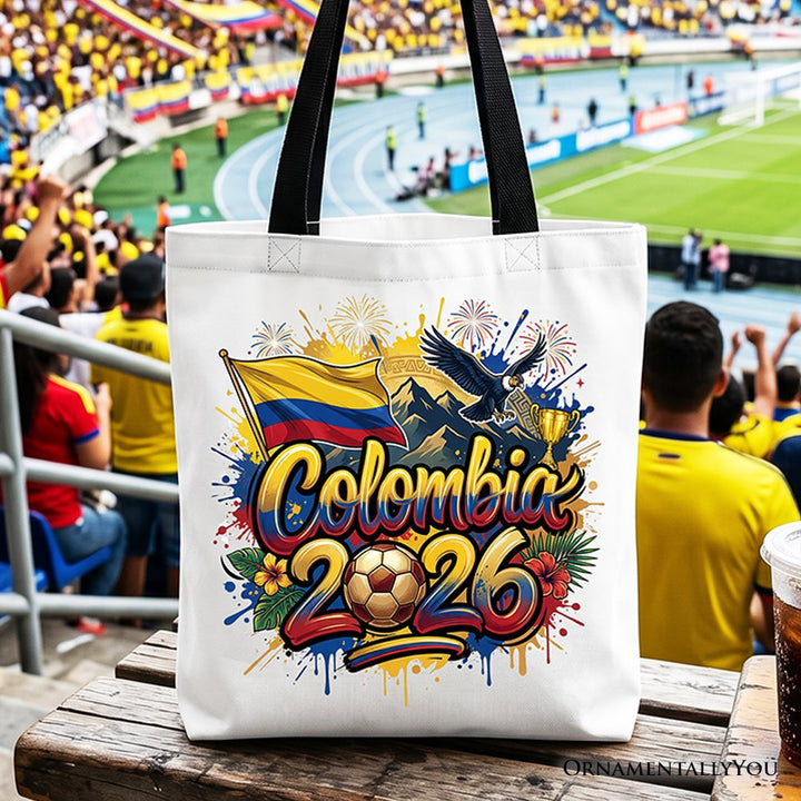 Colombia 2026 Soccer Cup Global Championship Tote Bag, Fans Football Gift Shopper Tote Bag OrnamentallyYou Black Handle 