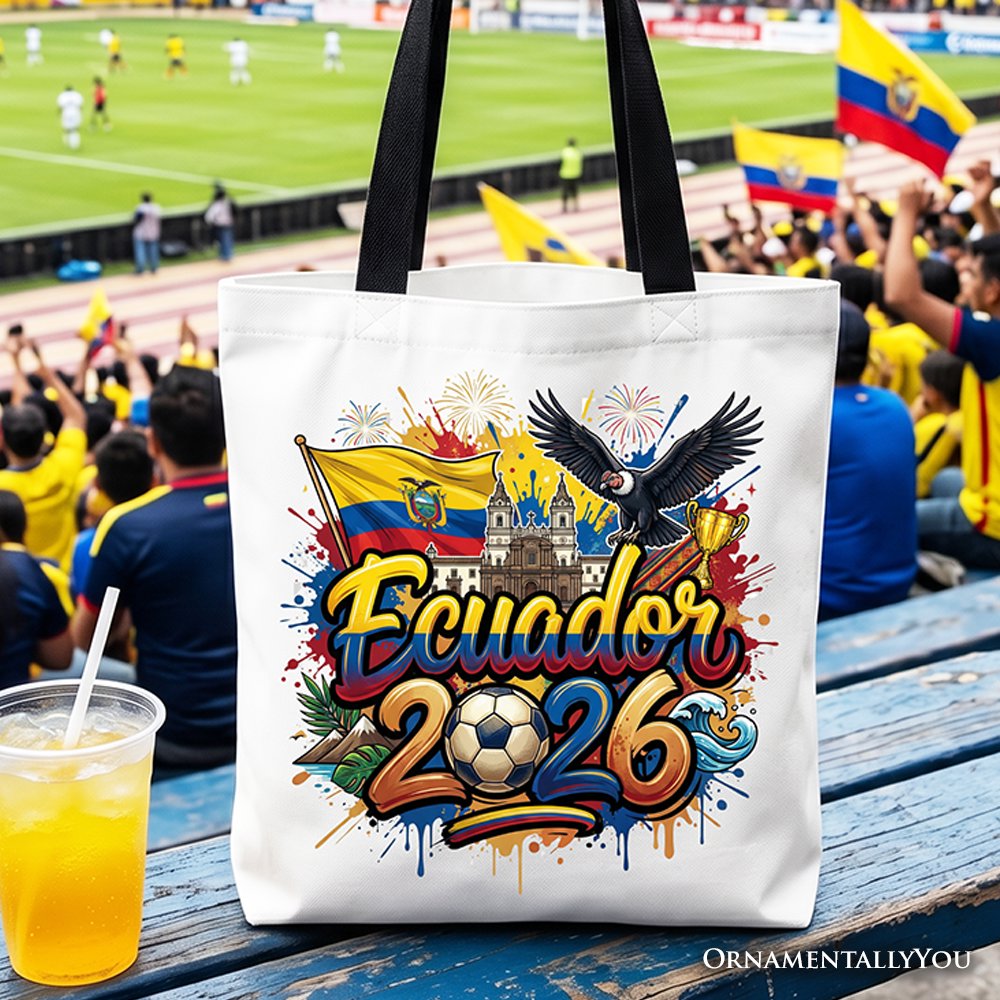 Ecuador 2026 Soccer Cup Global Championship Tote Bag, Fans Football Gift Shopper Tote Bag OrnamentallyYou Black Handle 