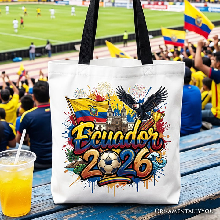 Ecuador 2026 Soccer Cup Global Championship Tote Bag, Fans Football Gift Shopper Tote Bag OrnamentallyYou Black Handle 