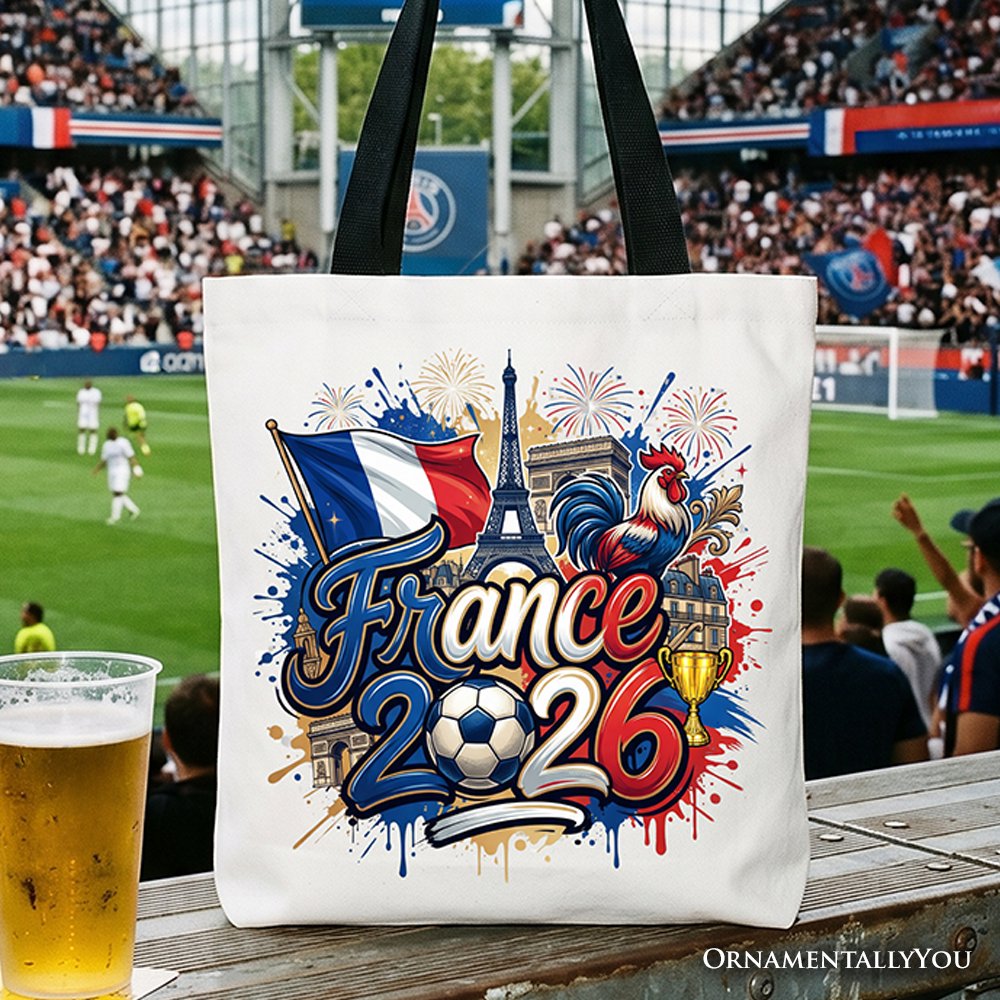 France 2026 Soccer Cup Global Championship Tote Bag, Fans Football Gift Shopper Tote Bag OrnamentallyYou Black Handle 