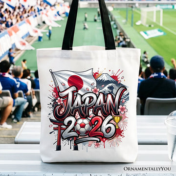 Japan 2026 Soccer Cup Global Championship Tote Bag, Fans Football Gift Shopper Tote Bag OrnamentallyYou Black Handle 