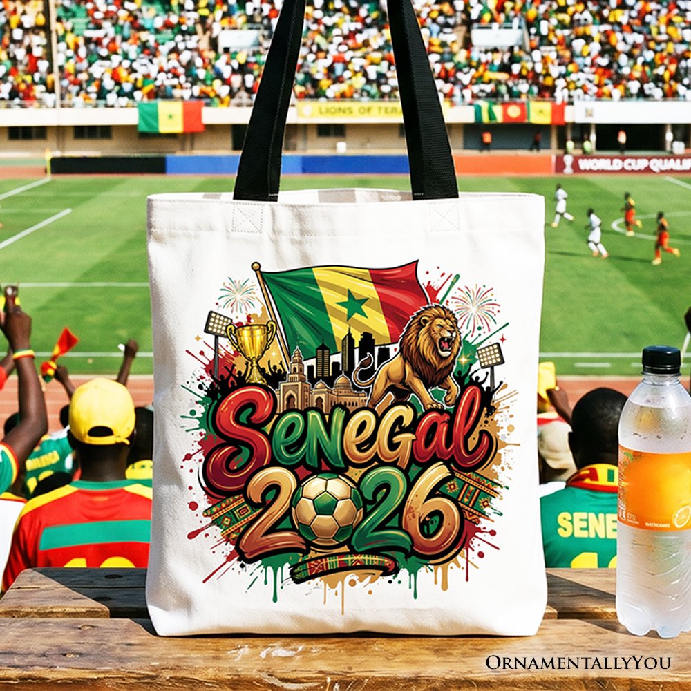 Senegal 2026 Soccer Cup Global Championship Tote Bag, Fans Football Gift Shopper Tote Bag OrnamentallyYou Black Handle 