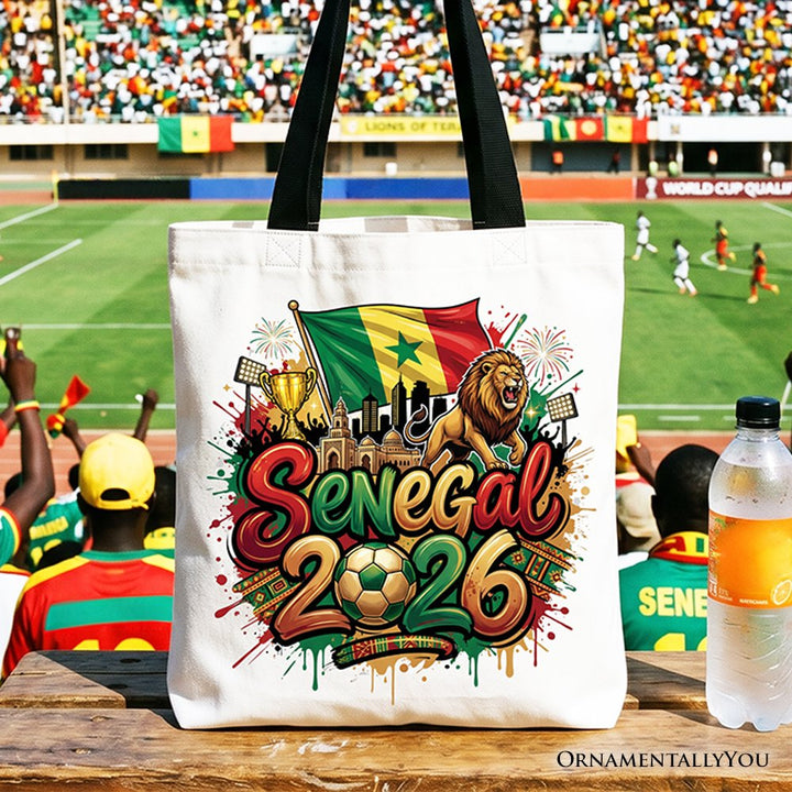Senegal 2026 Soccer Cup Global Championship Tote Bag, Fans Football Gift Shopper Tote Bag OrnamentallyYou Black Handle 