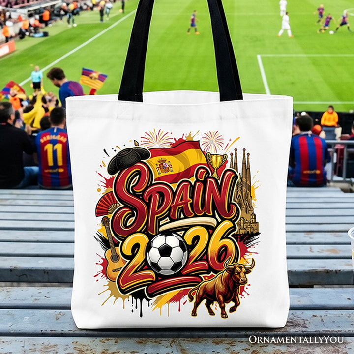 Spain 2026 Soccer Cup Global Championship Tote Bag, Fans Football Gift Shopper Tote Bag OrnamentallyYou Black Handle 