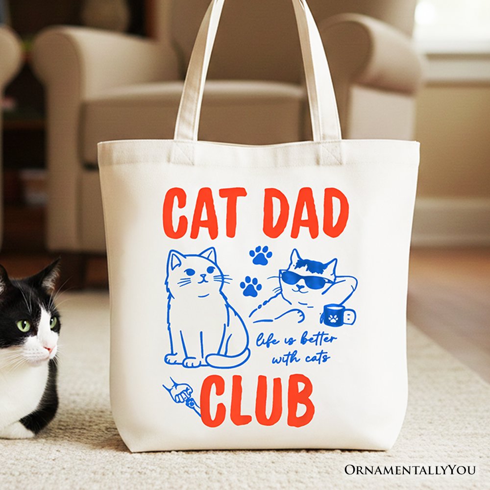 Cat Dad Club Retro Tote Bag, Funny Father's Day Gift Shopper Tote Bag OrnamentallyYou White 