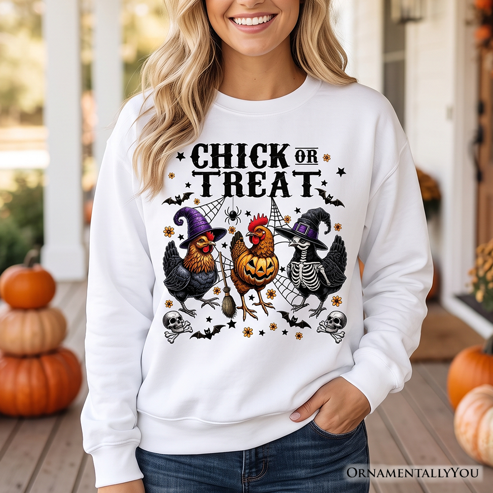 Chick or Treat Chicken Sweatshirt, Funny Farmhouse Halloween Sweate