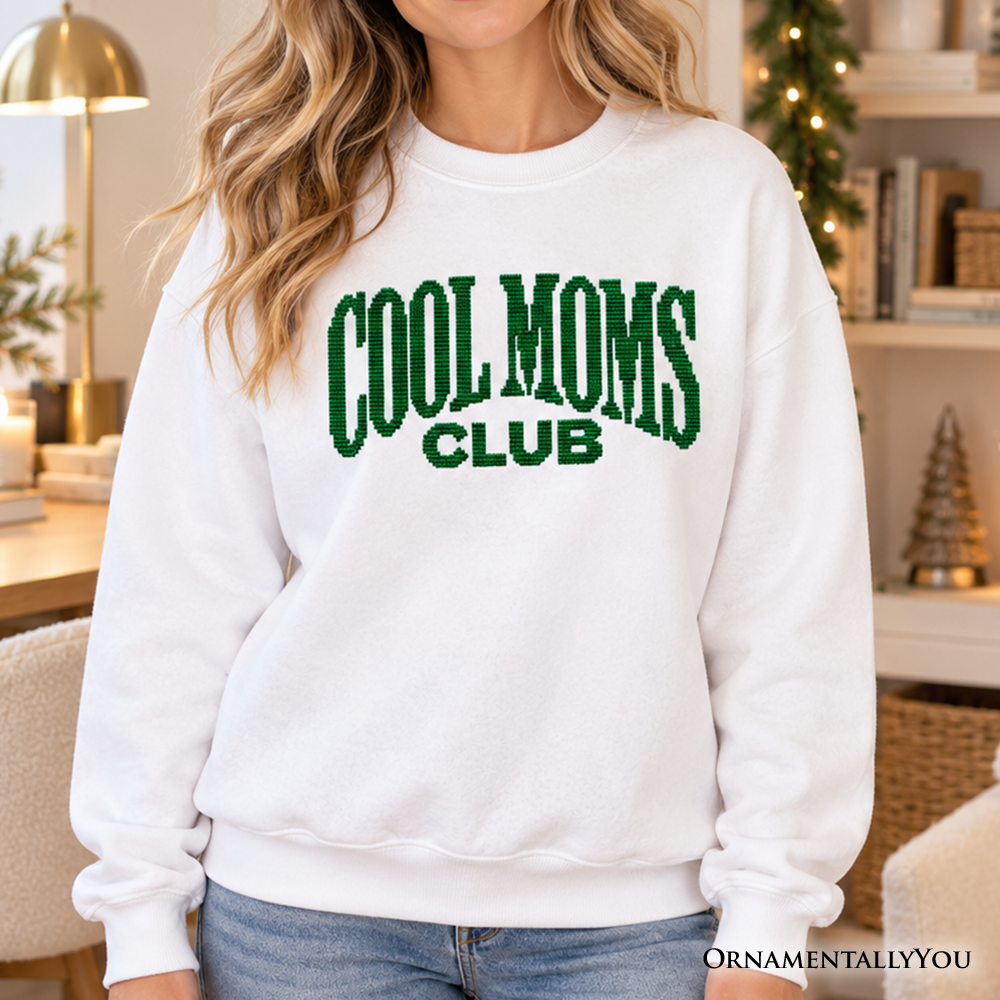 Cool Moms Club Faux Cross Stitch Christmas Sweatshirt, Funny Holiday Mom Sweater