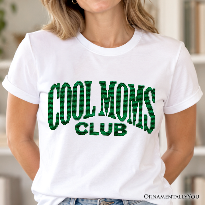 Cool Moms Club Faux Cross Stitch Christmas T-Shirt, Funny Holiday Mom Tee