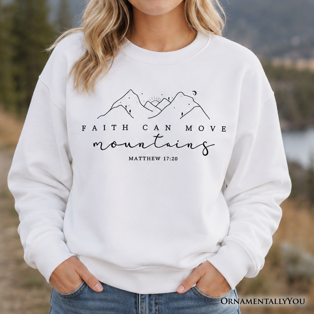 Faith Can Move Mountains Matthew 17:20 Christian Sweatshirt, Minimalist Mountain Religious Sweater