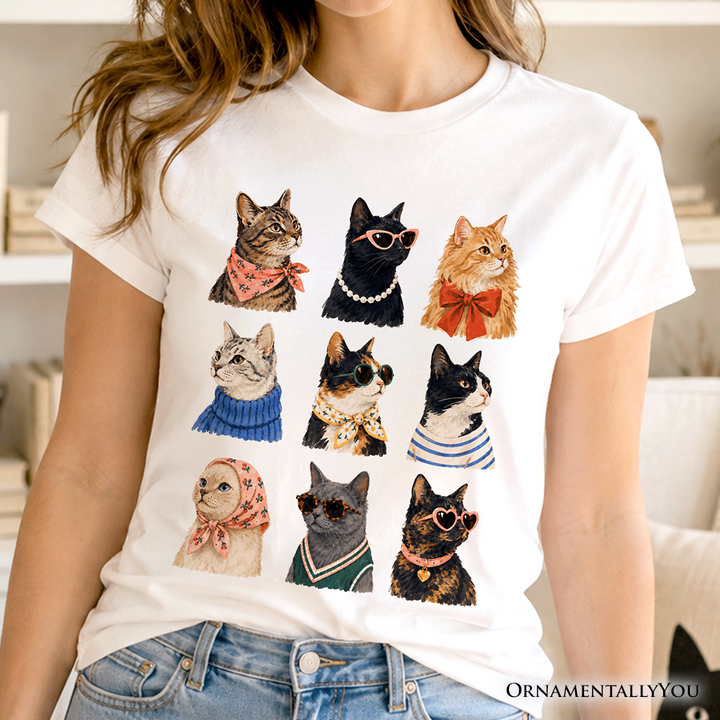 Fashion Colorful Cats T-Shirt, Animals Breeds Summer Tee