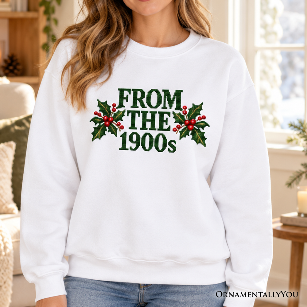 From the 1900s Faux Cross Stitch Christmas Sweatshirt, Holly Retro Holiday Sweater