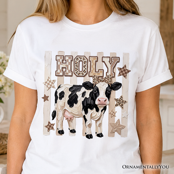 Holy Cow Coquette T-Shirt, Leopard Bow Farm Animal Tee