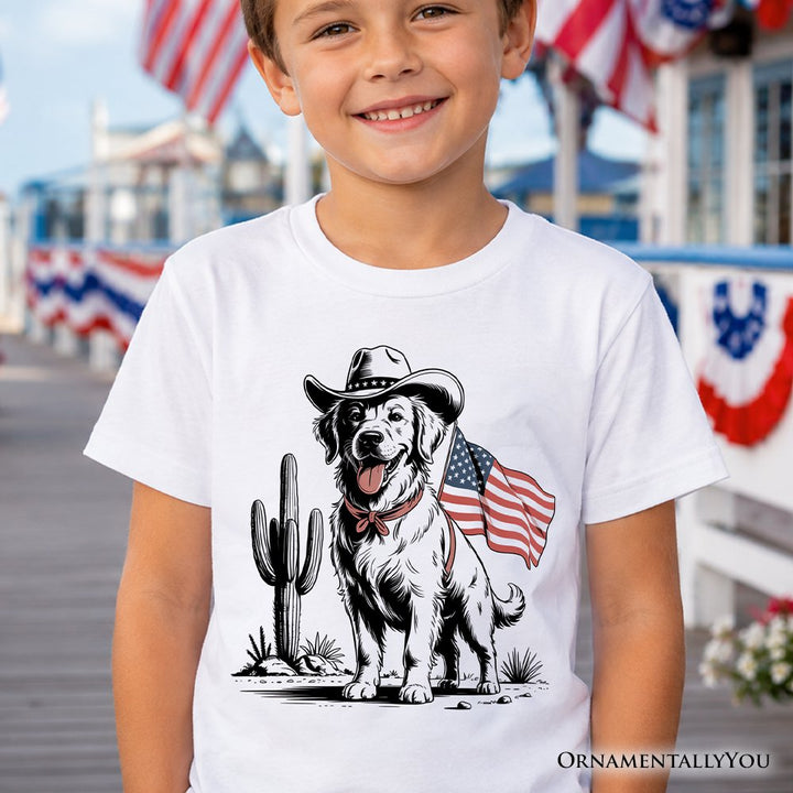 Kids American Cowboy Dog T-Shirt, Western Youth 4th of July Tee for Pet Lovers Kid's T-Shirts OrnamentallyYou 