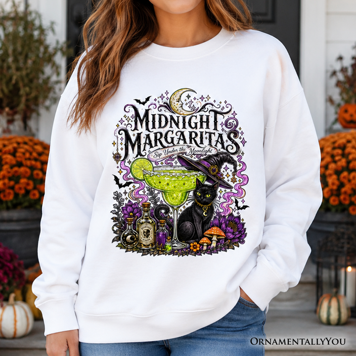 Midnight Margaritas Black Cat Halloween Sweatshirt, Witchy Cocktail Sweater for Spooky Season