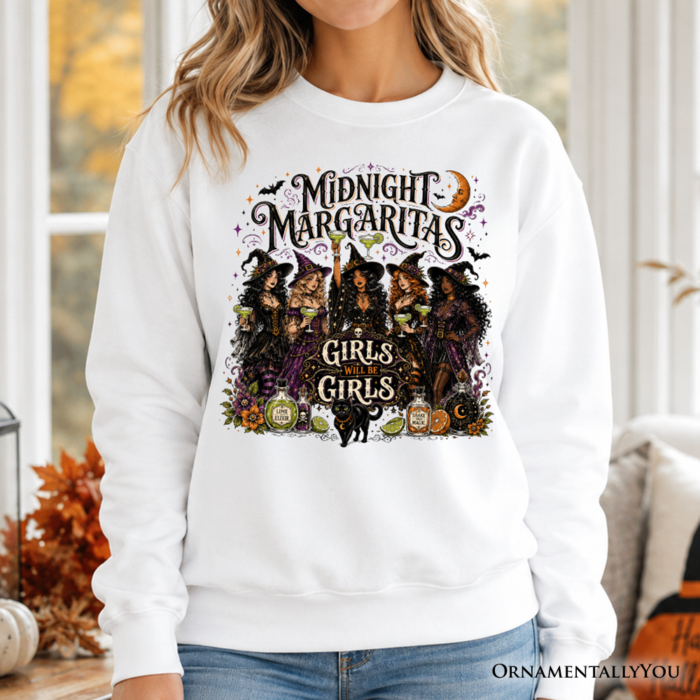 Midnight Margaritas Girls Will Be Girls Sweatshirt, Witch Coven Halloween Party Sweater