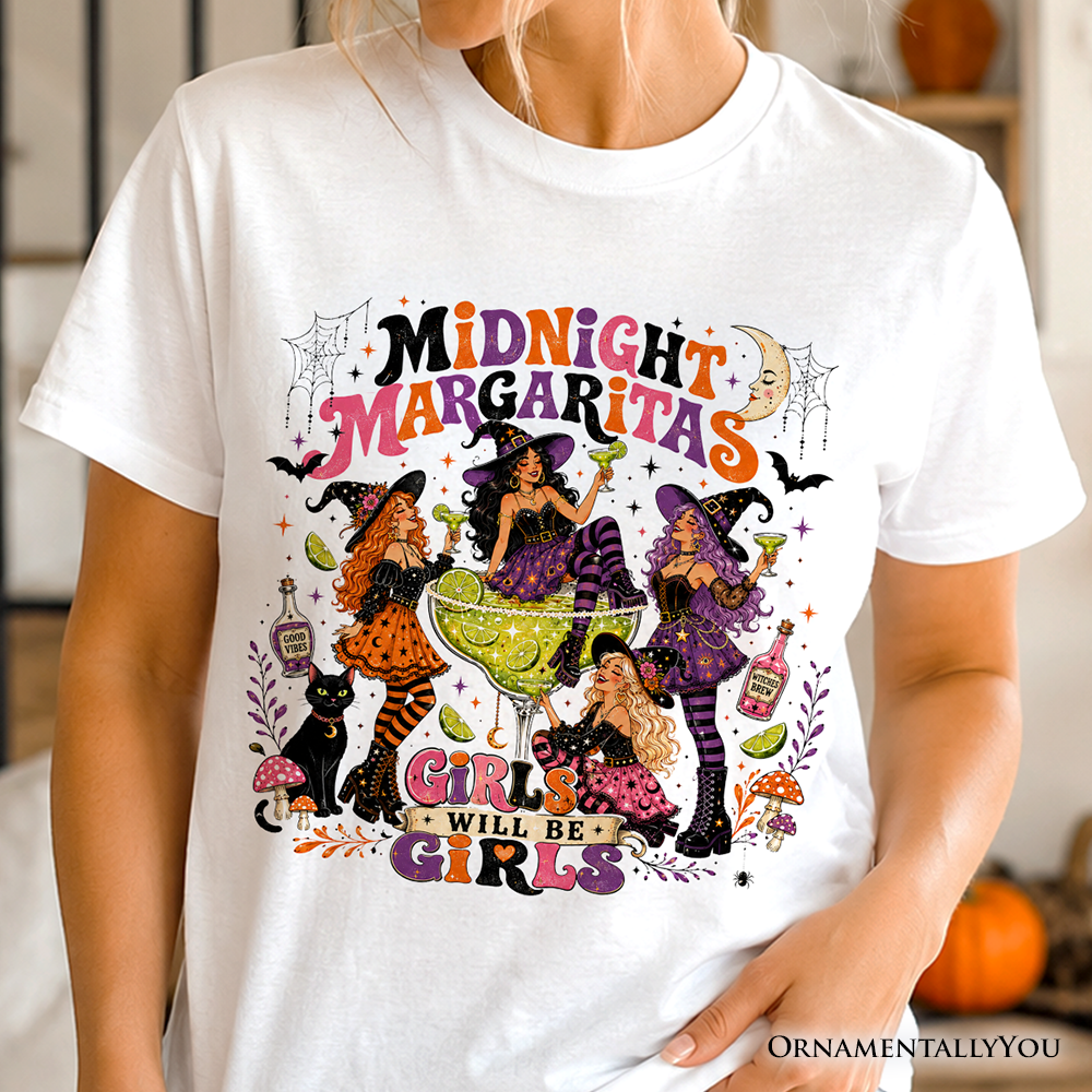 Midnight Margaritas Retro Halloween Shirt, Colorful Girls Night Witch Cocktail Tee