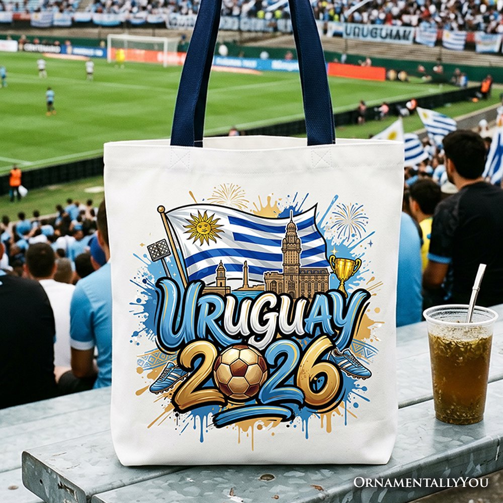Uruguay 2026 Soccer Cup Global Championship Tote Bag, Fans Football Gift Shopper Tote Bag OrnamentallyYou Navy Handle 