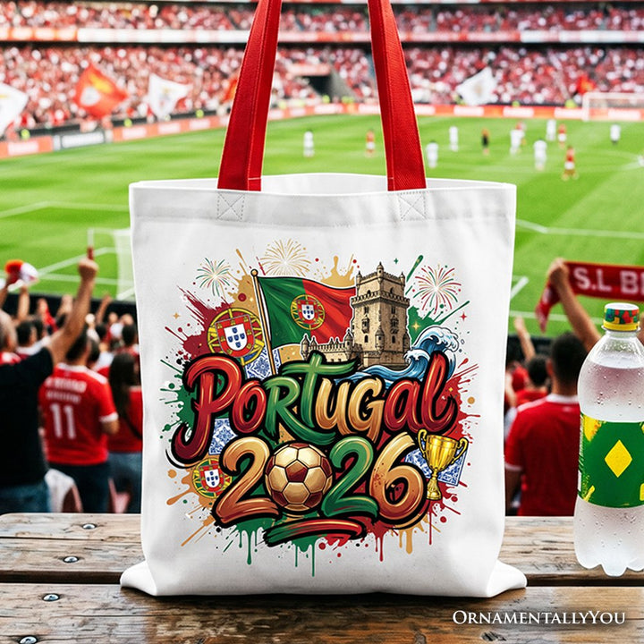 Portugal 2026 Soccer Cup Global Championship Tote Bag, Fans Football Gift Shopper Tote Bag OrnamentallyYou Red Handle 