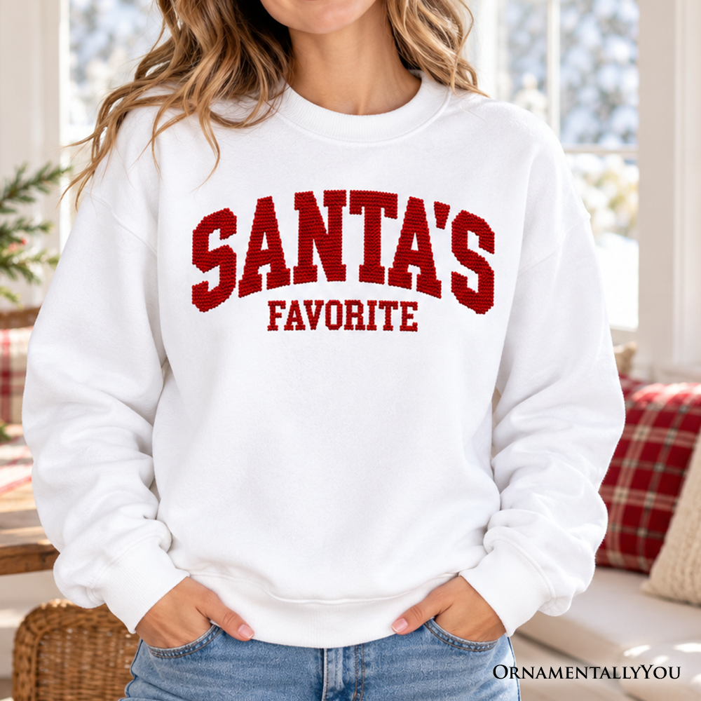 Santa's Favorite Faux Cross Stitch Christmas Sweatshirt, Winter Holiday Sweater