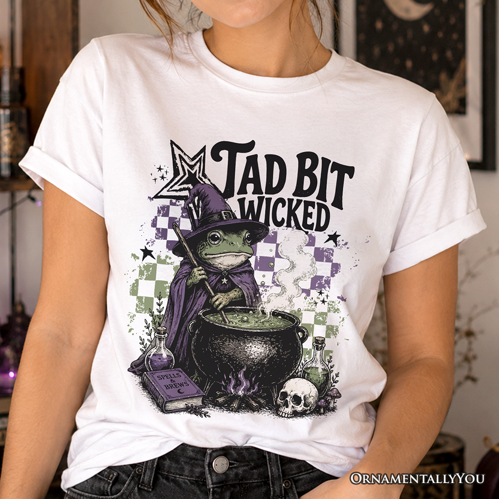Tad Bit Wicked Frog Witch T-Shirt, Spooky Halloween Cauldron Tee