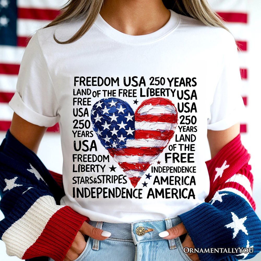 USA 250 Heart Patriotic T-Shirt, Retro 4th of July Tee T-Shirts OrnamentallyYou 