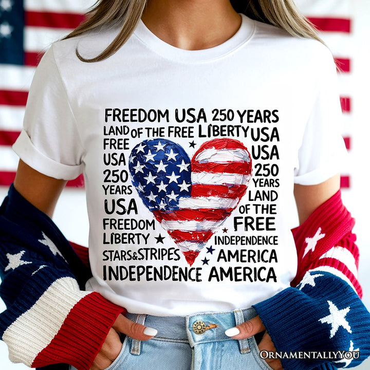 USA 250 Heart Patriotic T-Shirt, Retro 4th of July Tee T-Shirts OrnamentallyYou 
