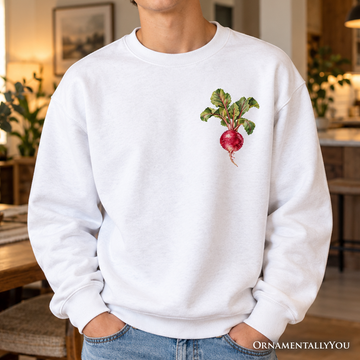 Vintage Radish Faux Cross Stitch Sweatshirt, Botanical Vegetable Garden Sweater