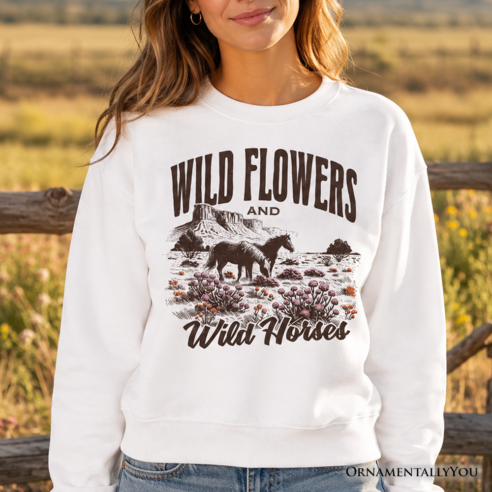 Wild Flowers and Wild Horses Sweatshirt, Retro Western Sweater for Free-Spirited Women