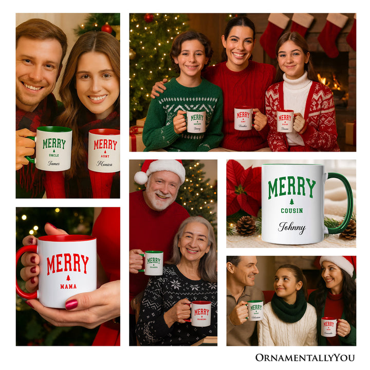 Merry Grandma Retro Christmas Personalized Mug, Matching Family Holiday Gift with Custom Name Personalized Ceramic Mug OrnamentallyYou 