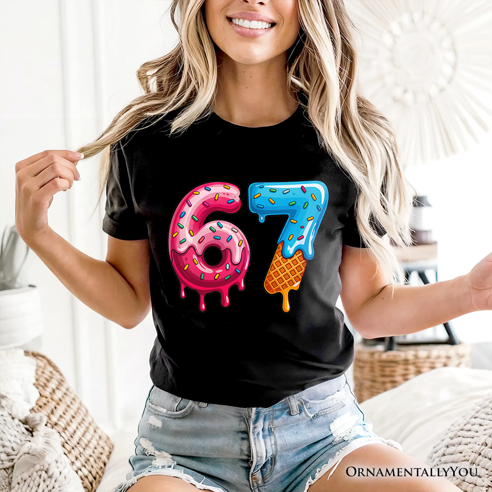 67 Ice Cream Drip T-Shirt, Six Seven Colorful Sprinkles Meme Tee
